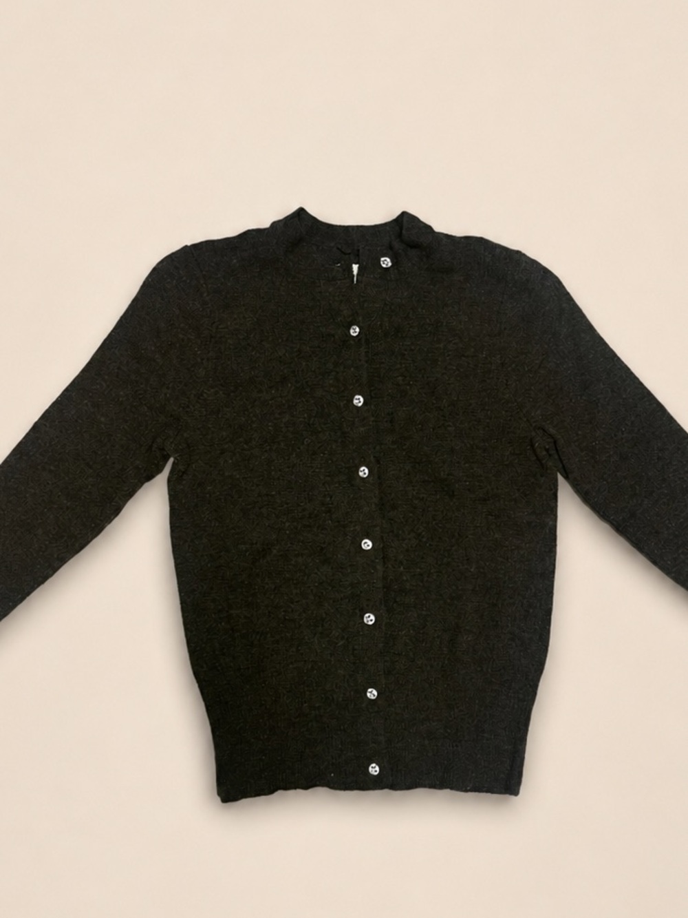 Italian Merino Wool Black Crewneck Button Cardigan Sweater